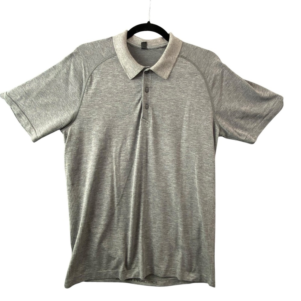 LULULEMON Men Polo Metal Vent Tech Shirt Sz L Gray Athleisure Casual Active 13-9